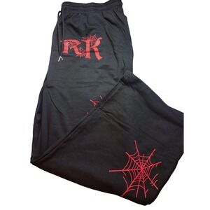 Zaful Mens XXL Black Sweatpants Red Dark Spiderweb Graphic Wide Leg Joggers NWT